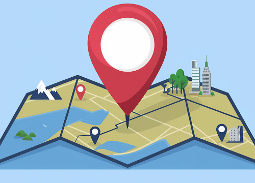Map illustration with location pins showing geofencing zones