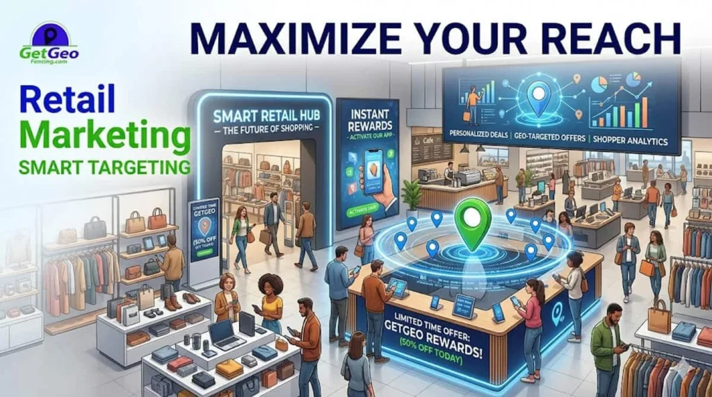 Retail Marketing featured image showing precise geofencing and targeted digital advertising.